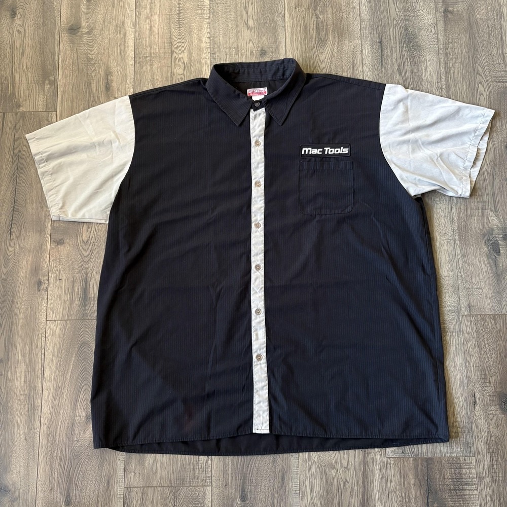 Mac‎ Tools Shirt Mens XL Black Gray Mechanic Button Front Short Sleeve Eagle